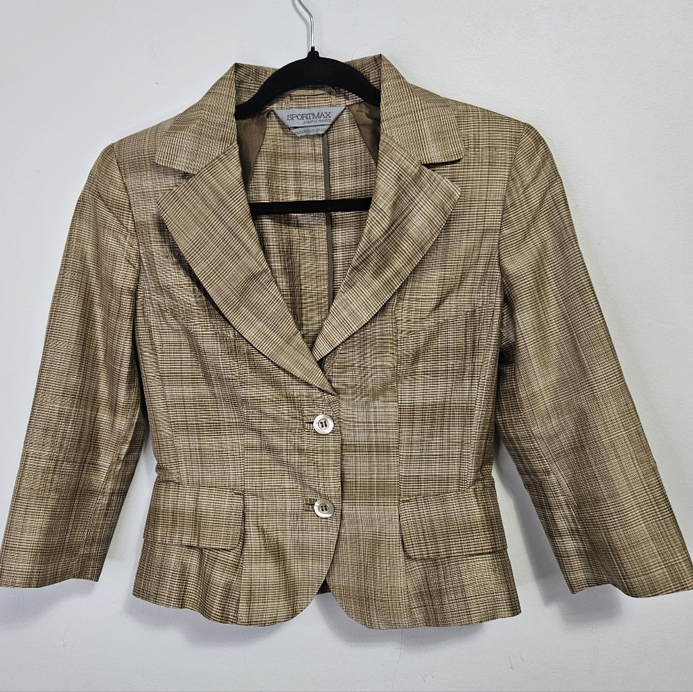 SPORTMAX  Tailored Single Breast Silk Blazer Sz 2 Tan Brown Italy Designer